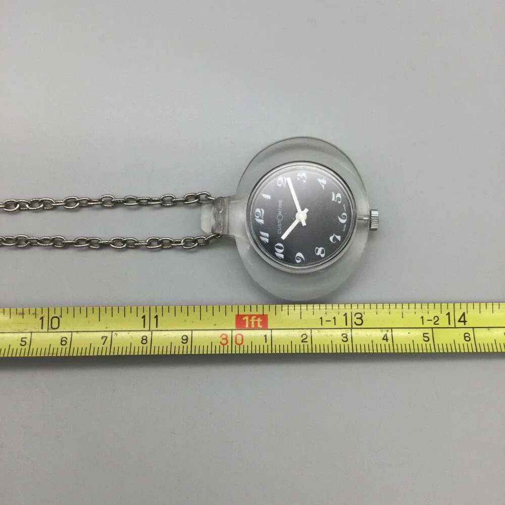 Custom Time Pendant Pocket Watch Necklace Women 43mm Black Dial Manual Wind